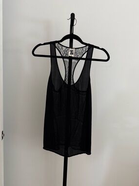 Tt Silk Sheer Black Lace-Back Racerback Tank